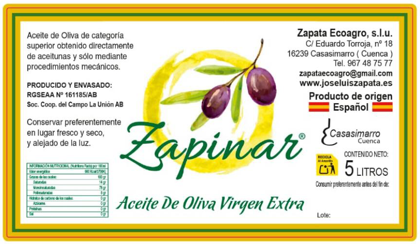 ZAPINAR, EL MEJOR ACEITE DE OLIVA EXTRA al mejor Precio de Venta en Casasimarro, Cuenca